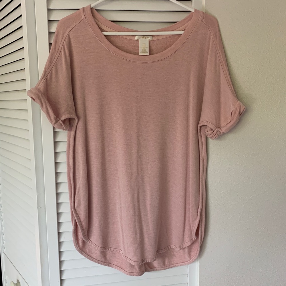 Short Sleeve Rolled Cuff Pink Tunic Tee